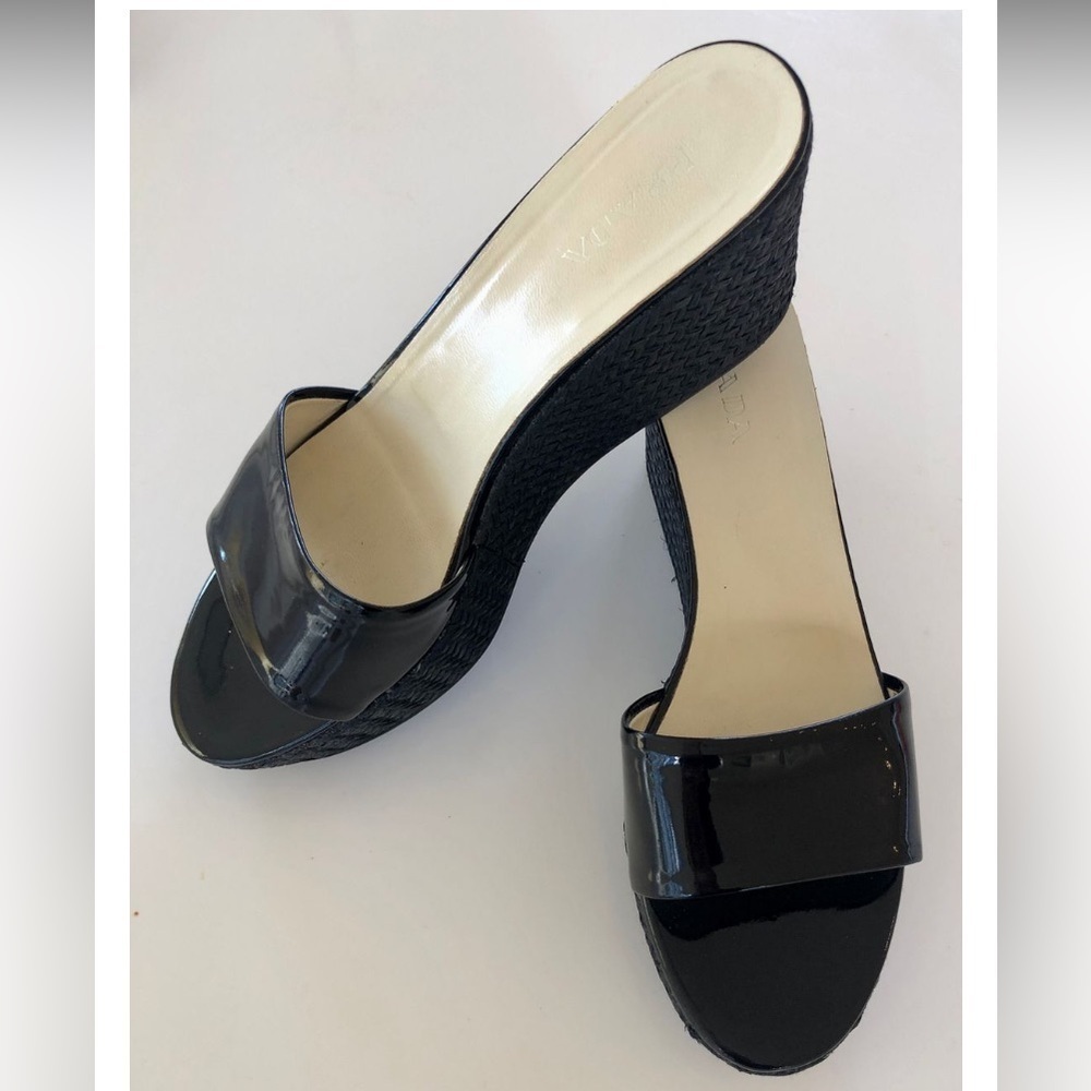PRADA Black Wedge Sandals Size 7.5